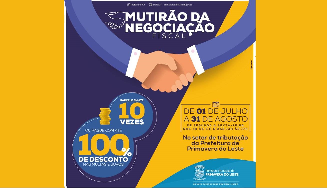 Mutirão Fiscal: Contribuintes têm possibilidade de quitar dívidas ativas com o município