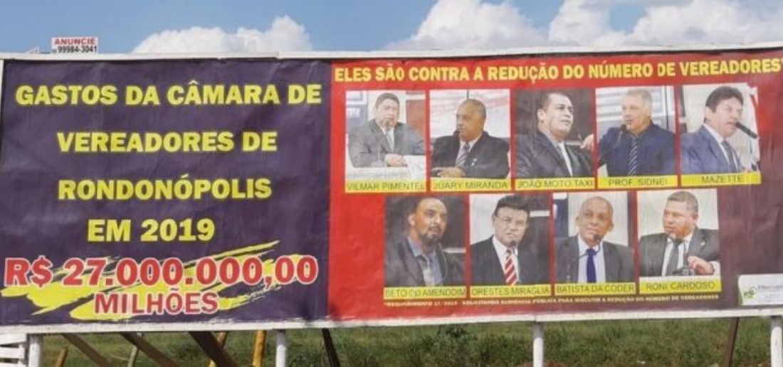 Outdoor com imagens de vereadores pode virar caso de Justiça em Rondonópolis