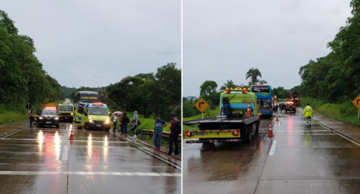 Ônibus bate contra carreta na Serra de São Vicente; passageiros ficam feridos