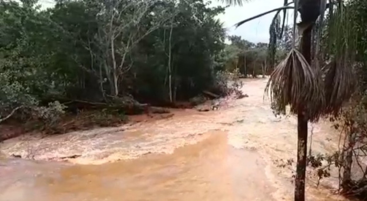 Chapada dos Guimarães | Rio transborda após chuvas intensas, assusta motoristas e compromete ponte na MT-251