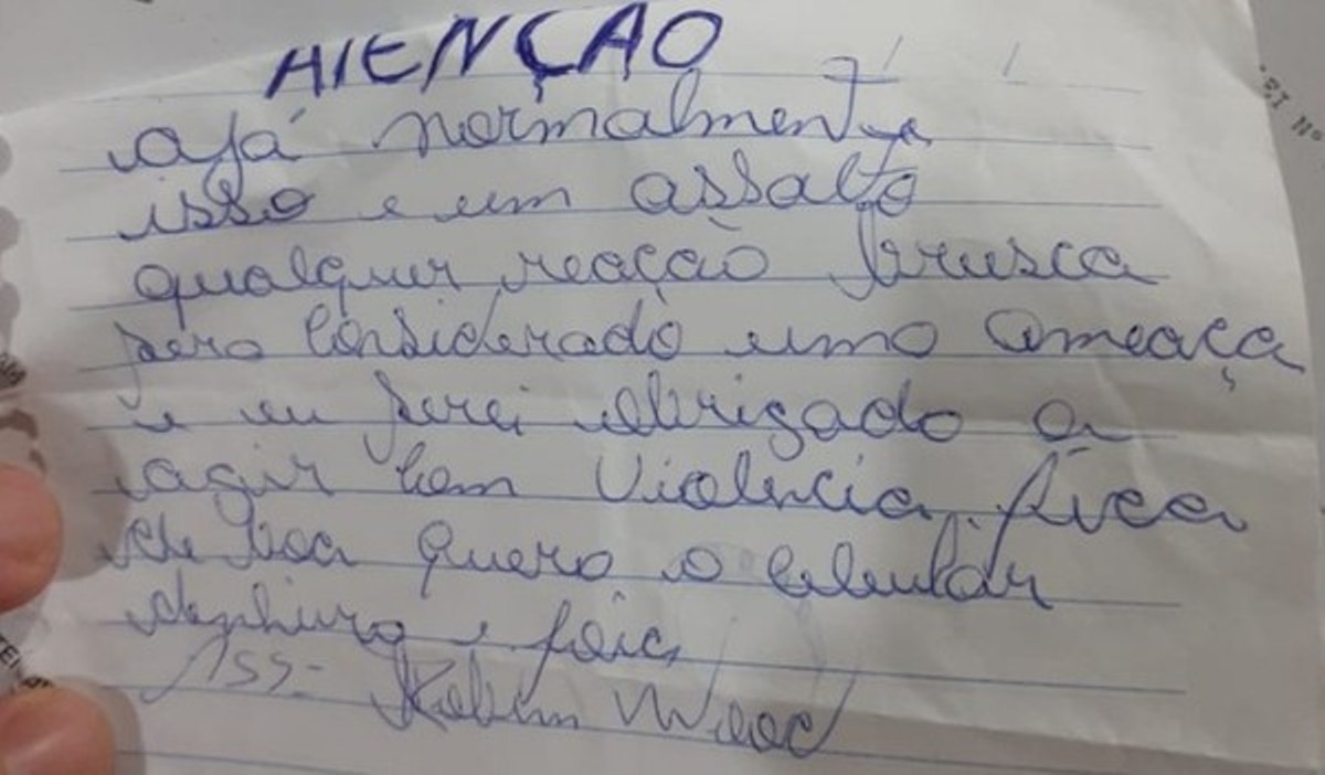 Sorriso | Assaltante entrega bilhete à funcionária anunciando roubo e ameaça ser violento