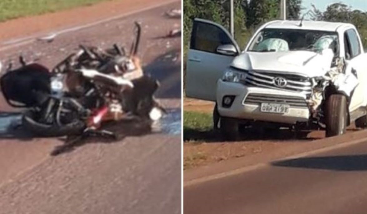 Sinop | Batida de frente entre moto e Hilux deixa um morto e outro gravemente ferido