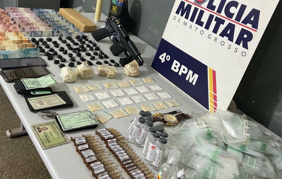 Várzea Grande | Quadrilha é presa com armas, drogas, dinheiro e ampolas em distribuidora de fachada