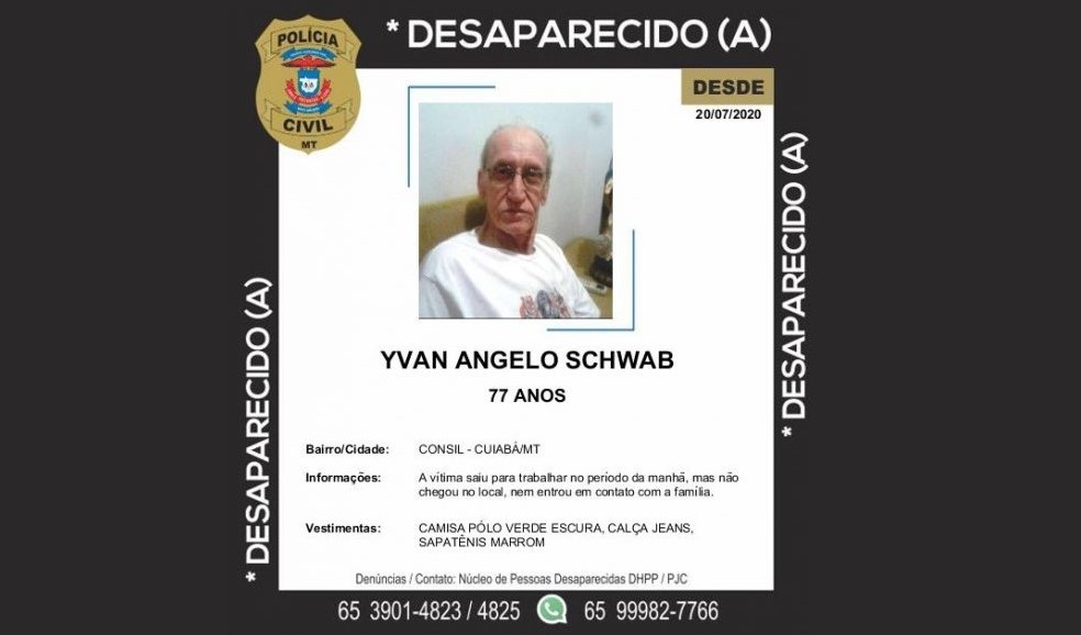 Empresário de 77 anos desaparece após sair para trabalhar em Cuiabá