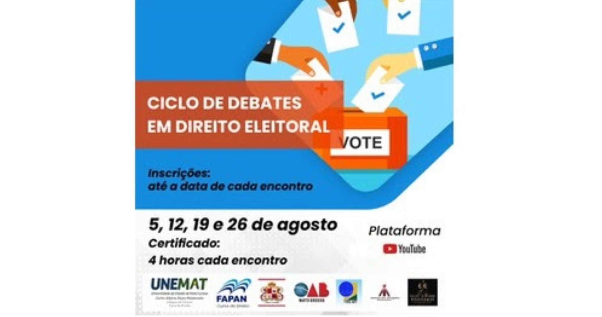 Ciclo de Debates sobre Direito Eleitoral começa nessa quarta (5); inscrições estão abertas