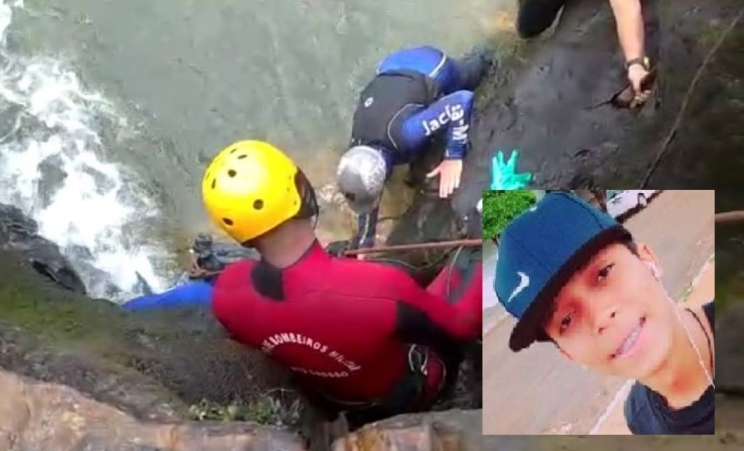 Jaciara | Bombeiros resgatam corpo de jovem preso em fenda de cachoeira
