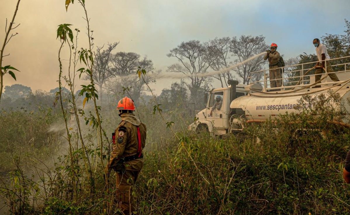 Cinco frentes combatem incêndios no Pantanal com apoio de seis aeronaves