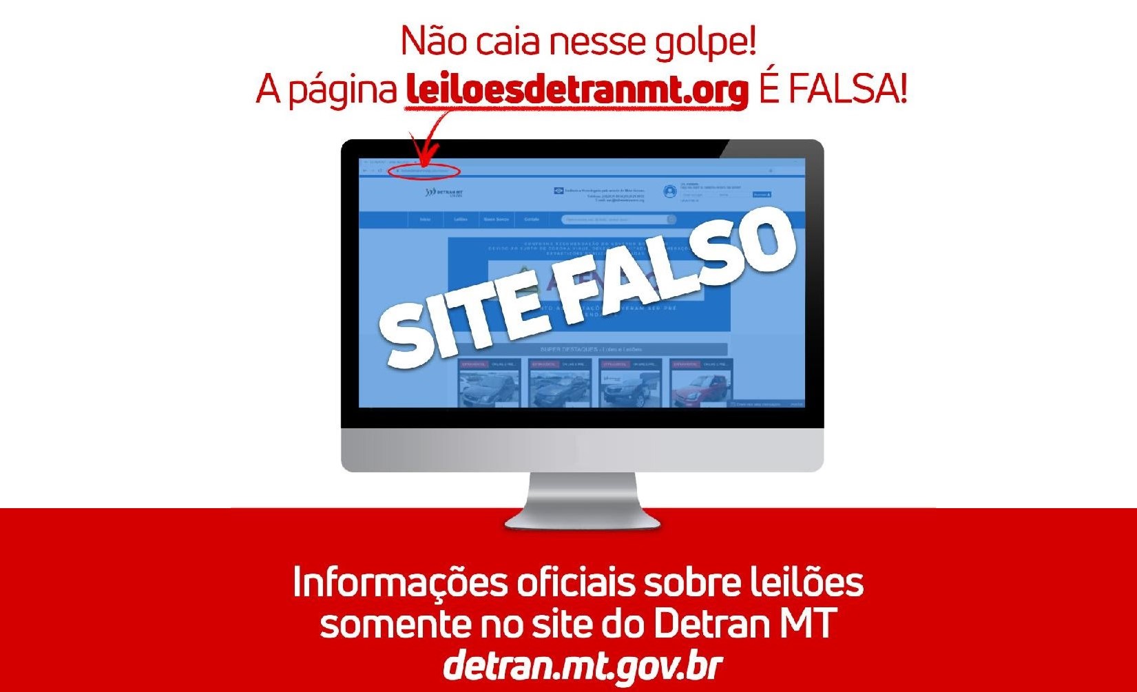 Detran-MT alerta usuários sobre site falso de leilões de veículos