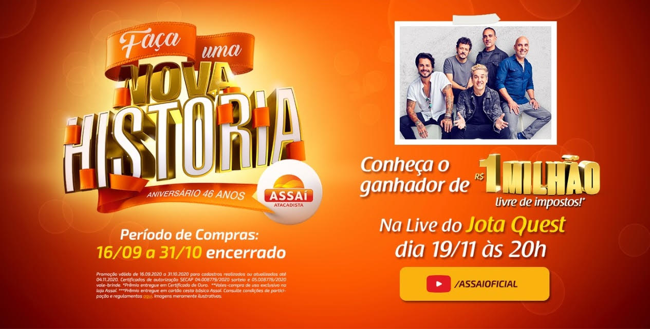 Assaí Atacadista revelará ganhador de R$1 milhão com live do Jota Quest