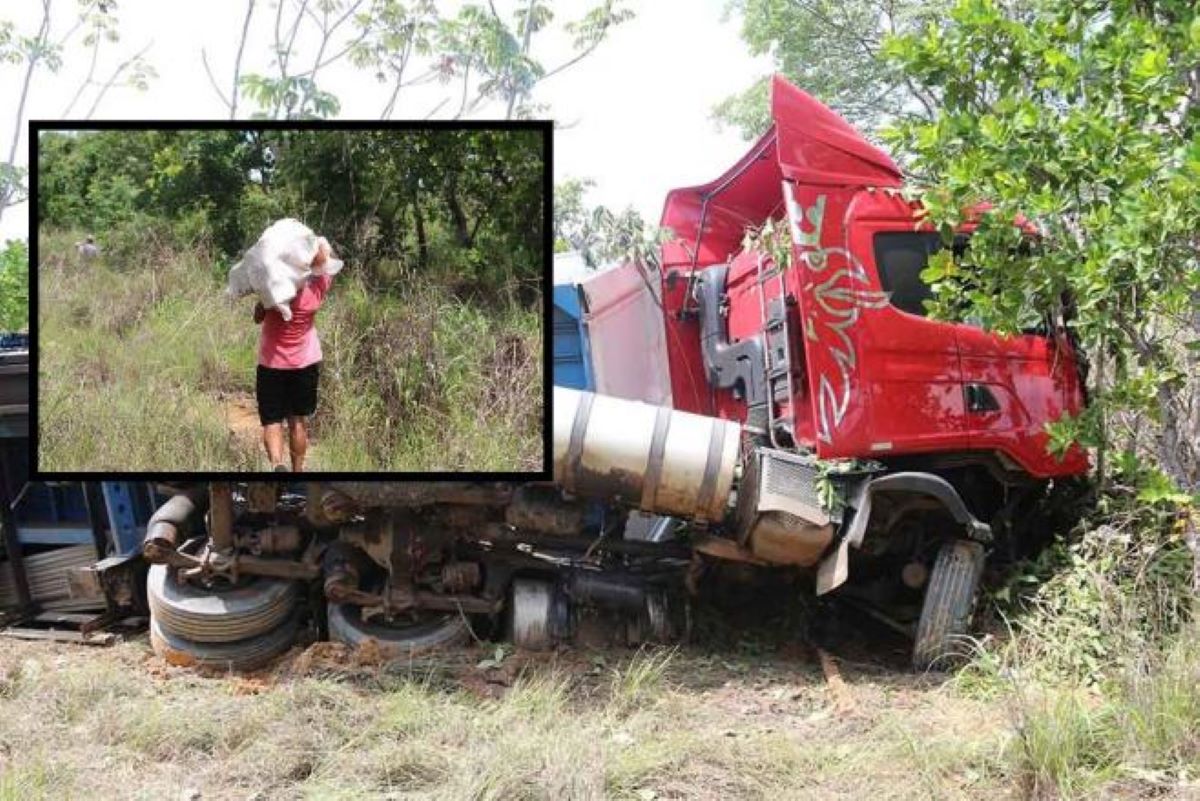 Carreta tomba em rodovia e índios saqueiam R$ 205 mil em cervejas