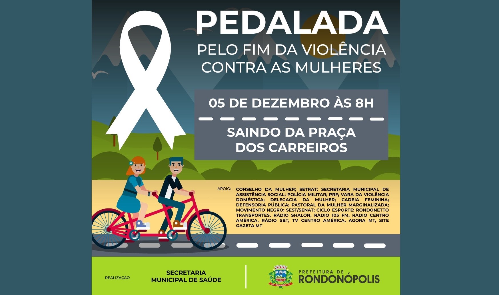 Laço Branco exalta tratamento digno às mulheres com pedalada neste sábado (05)