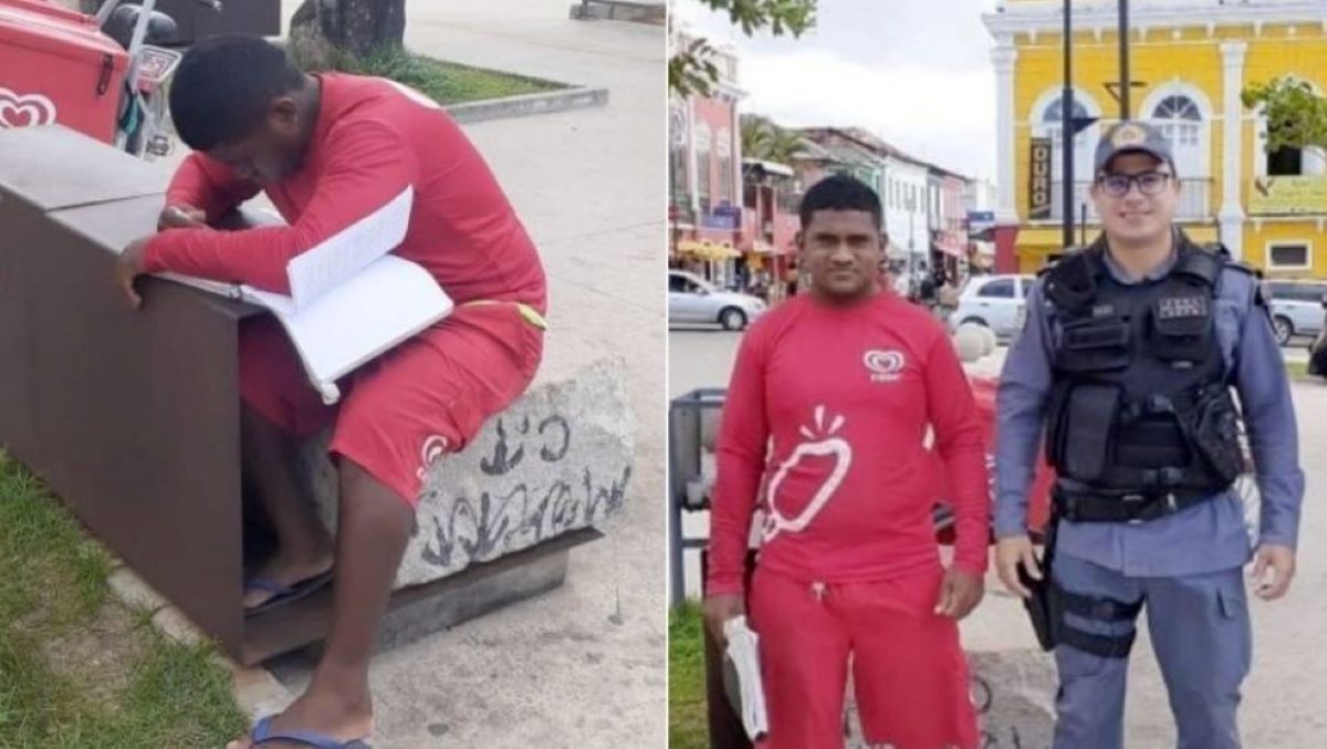 Vendedor de picolé ganha bolsa de estudos após ser filmado estudando por policial militar