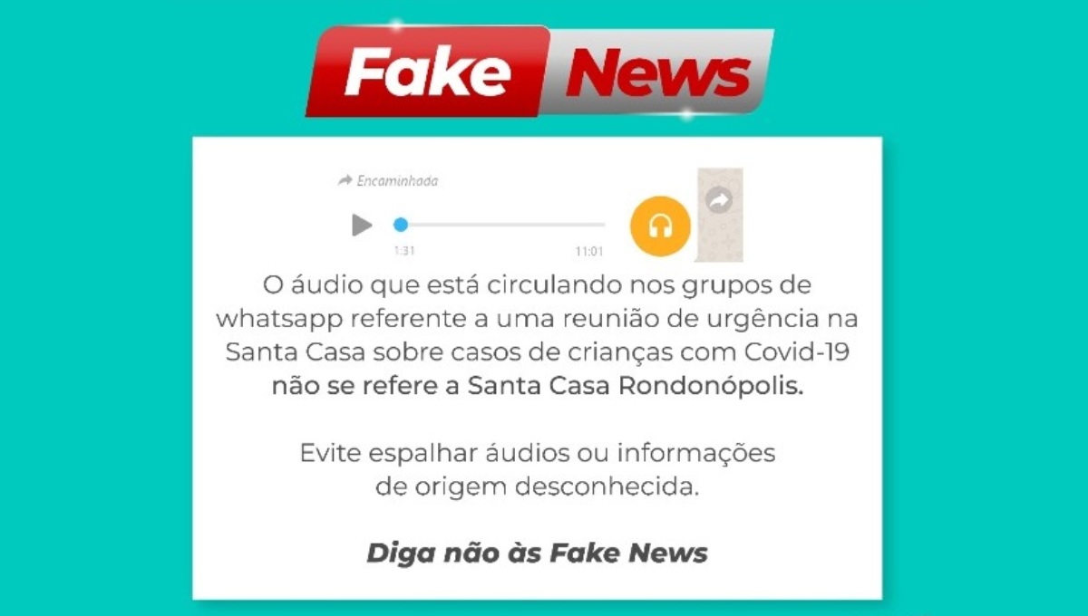 Santa Casa Rondonópolis alerta: Áudio que circula em grupos de whatsapp sobre suposto surto de Covid-19 em crianças é fake news