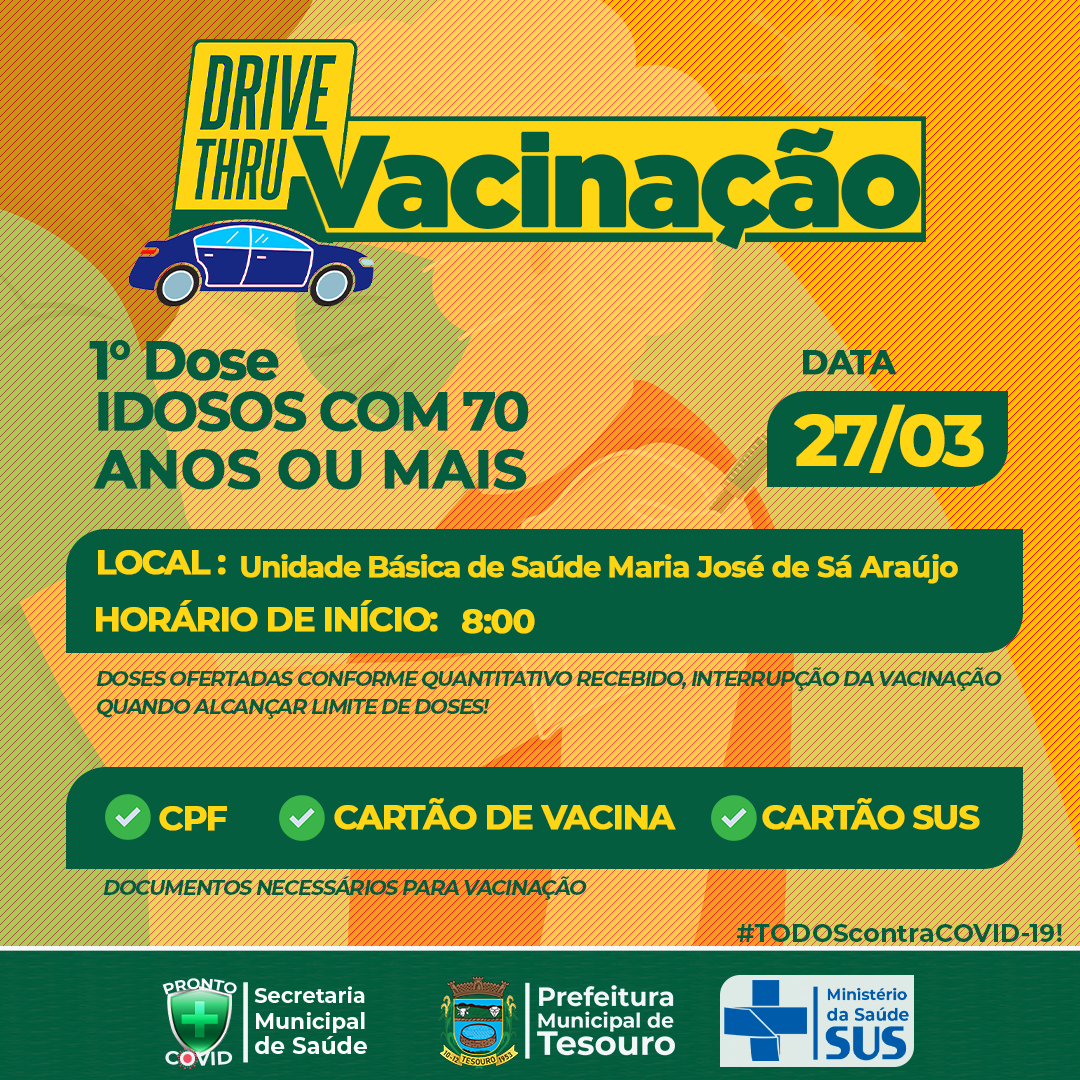 Tesouro | Vacinação para idosos de 70 anos ou mais será neste sábado 