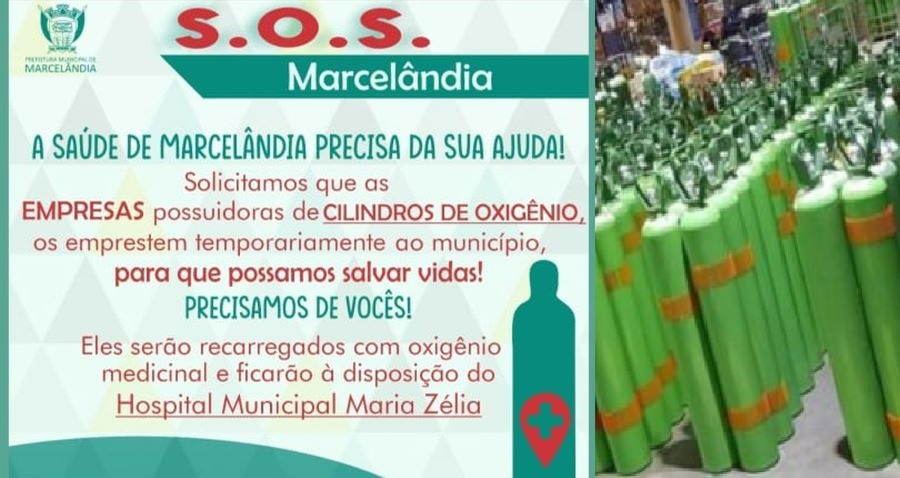 Prefeitura de Marcelândia faz campanha para receber doação de cilindros de oxigênio