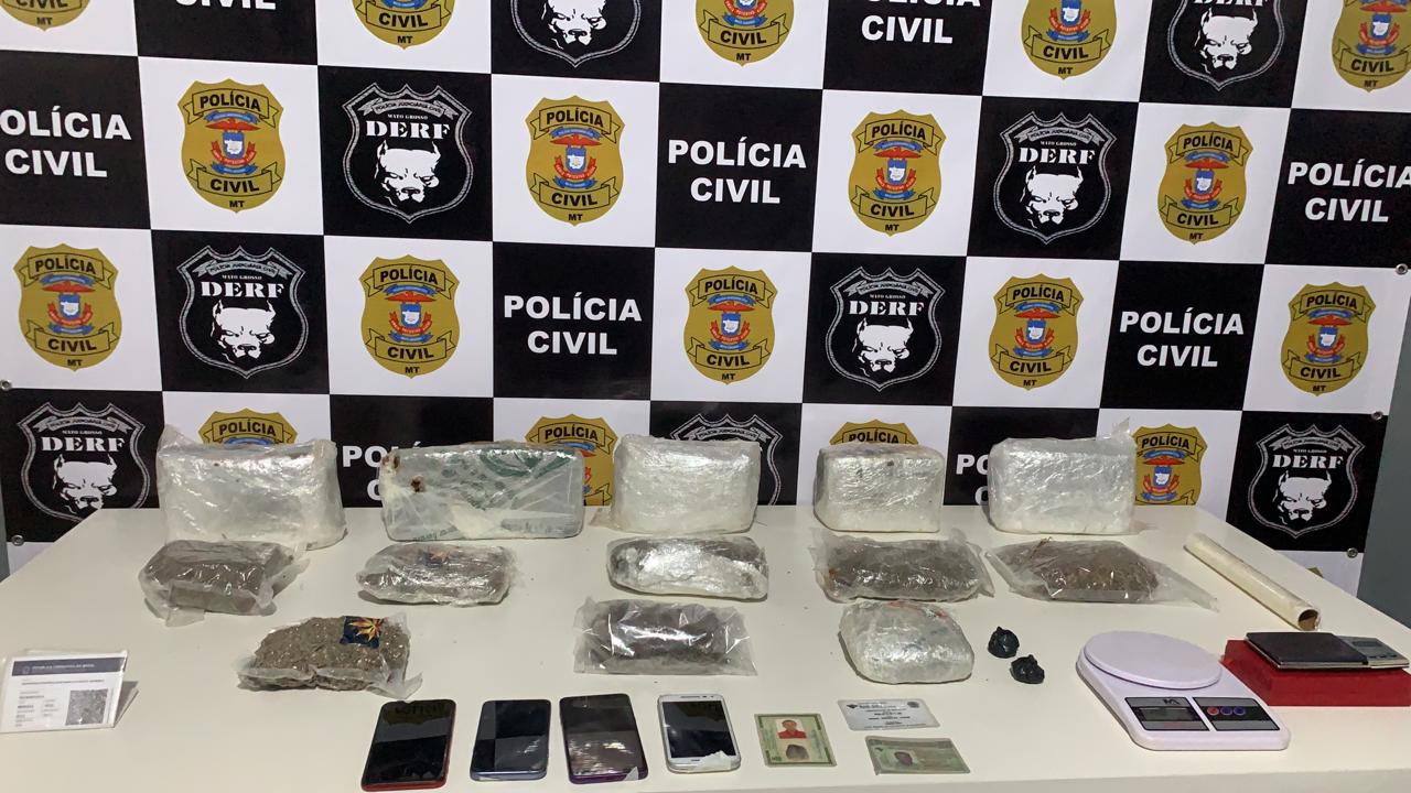 Dois homens são presos e menor é apreendida com 13 tabletes de maconha em Rondonópolis