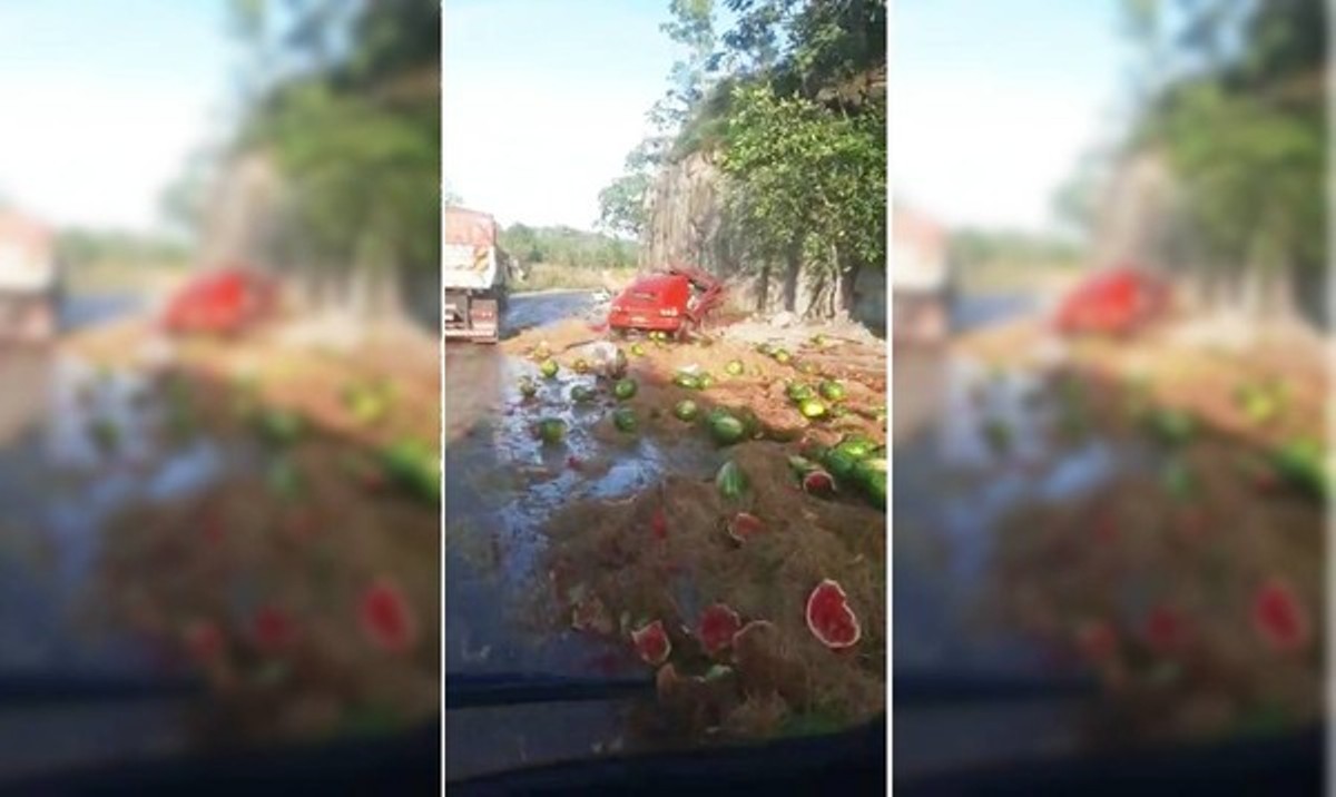 Acidente com caminhão carregado com melancia mata criança na Serra de São Vicente