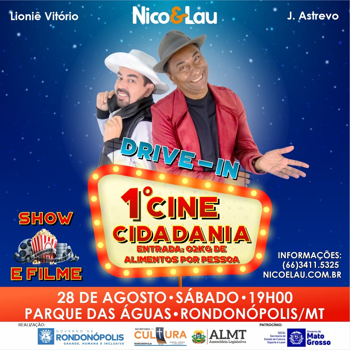 Sábado tem drive in com show da dupla Nico e Lau no Parque das Águas