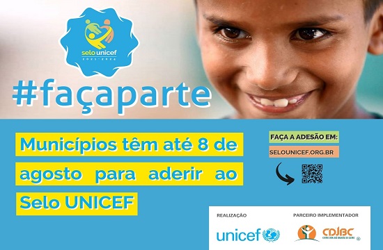 Selo UNICEF: municípios podem aderir até o próximo dia oito de agosto