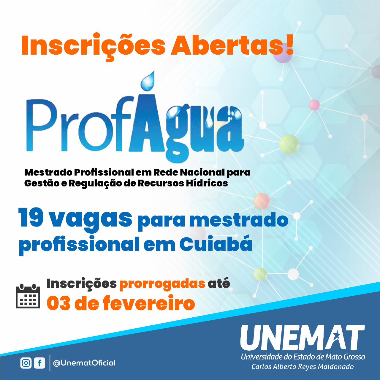Inscrições para Mestrado Profissional em Gestão de Recursos Hídricos terminam no dia 03 de fevereiro
