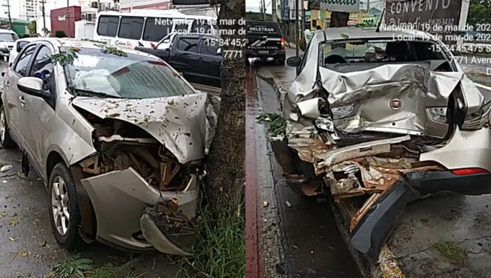Acidente entre carro e micro-ônibus deixa quatro feridos em Cuiabá