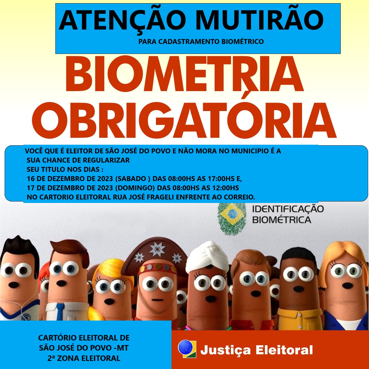 São José do Povo terá mutirão para cadastramento biométrico