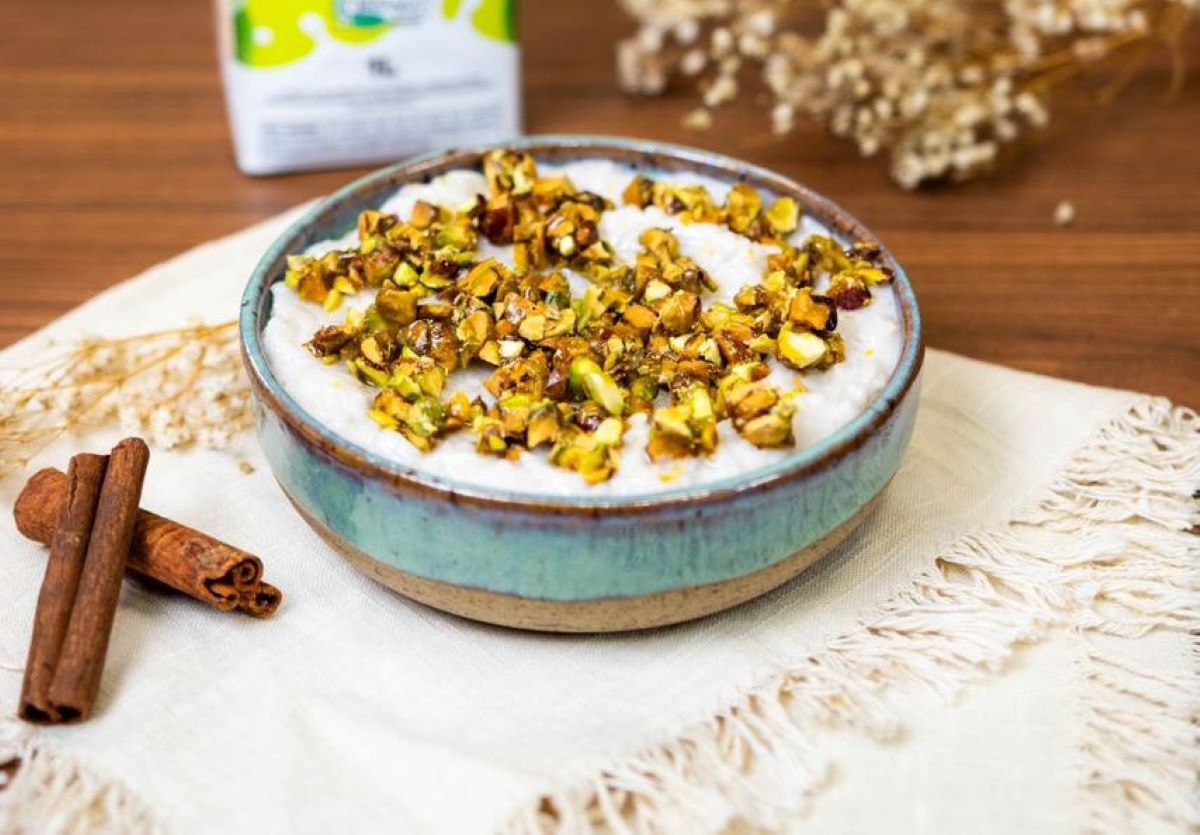 Arroz doce crocante de pistache