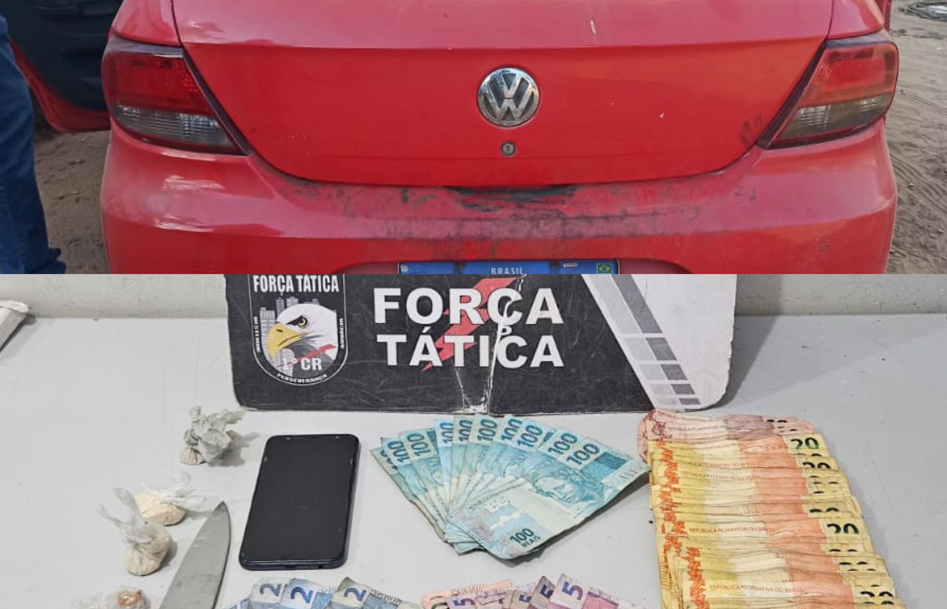 Força Tática prende três pessoas por receptação de veículo e tráfico de drogas