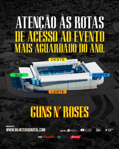 Confira onde e quando serão bloqueios das vias públicas para show do Guns N’ Roses
