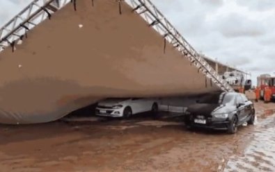 Ventania derruba cobertura de arquibancada durante treino da Stock Car em Cuiabá