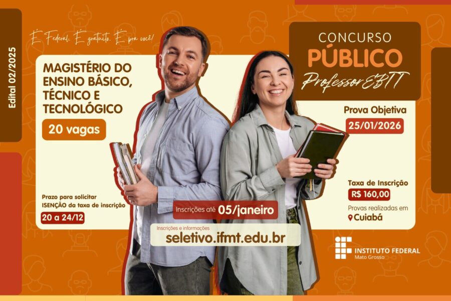 IFMT abre concurso público com 20 vagas para professores em diversas áreas
