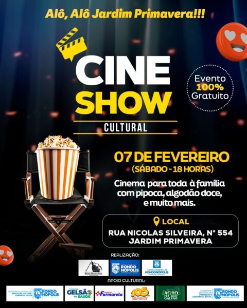 Cine Show Cultural leva cinema gratuito ao Jardim Primavera neste sábado (07)