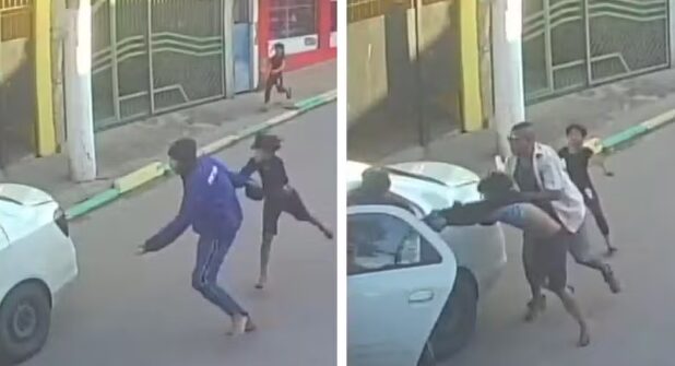 Vídeo mostra homem salvando criança de tentativa de sequestro em plena rua; suspeitos foram espancados por moradores Screenshot_737