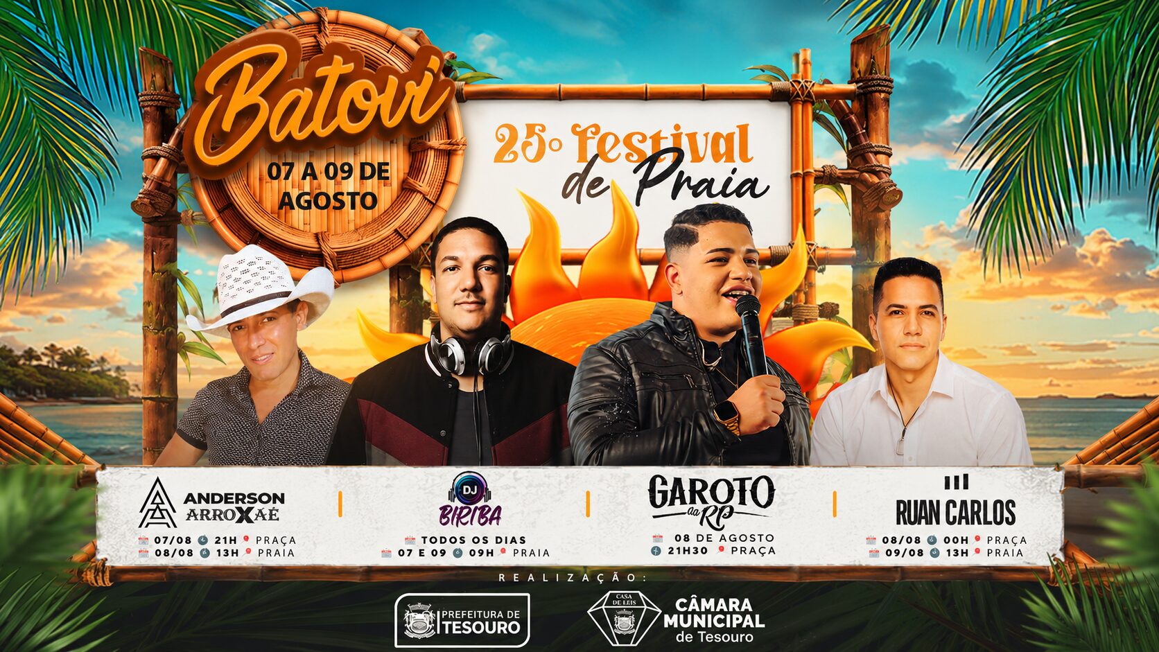 Festival de Praia de Batovi 2026 celebra 25 anos com show nacional de Garoto da RP em Tesouro batovi